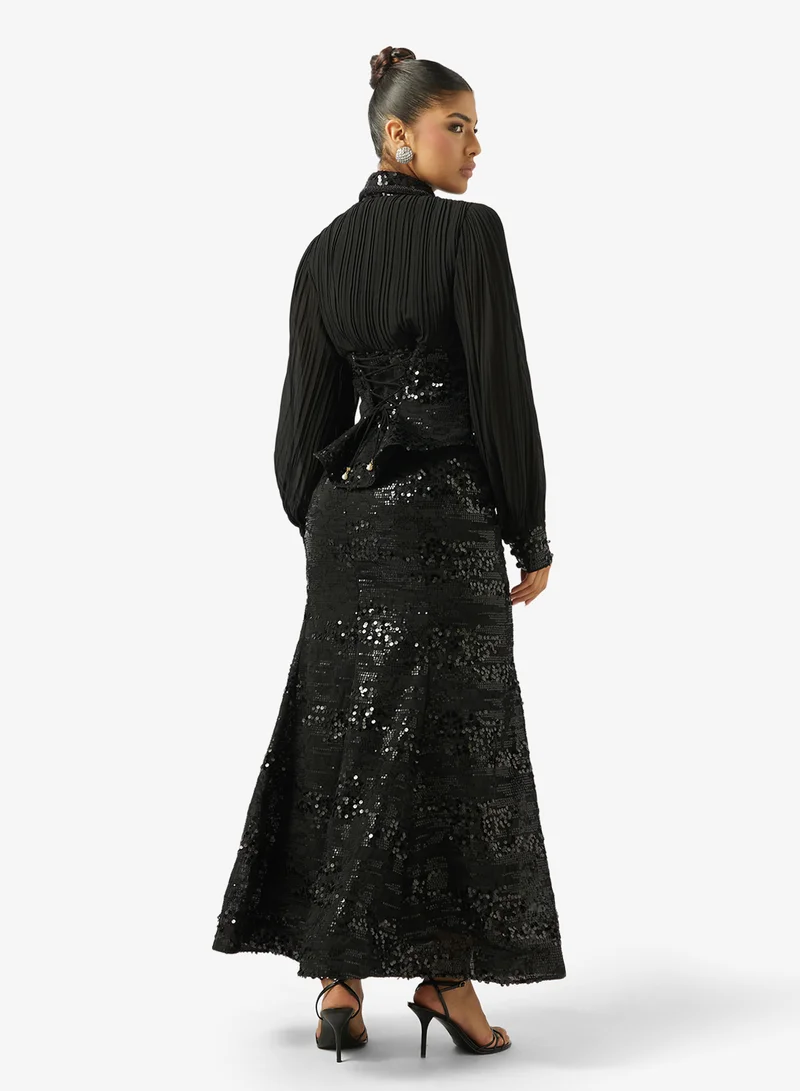 خزانة Blouse With Shimmer Skirt Set